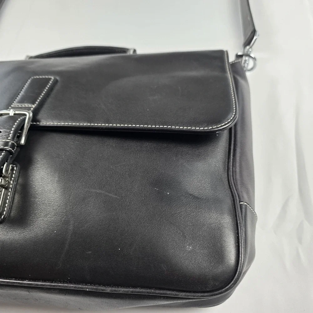 Coach Messenger Bag Mens Large Black Leather Briefcase Crossbody Office